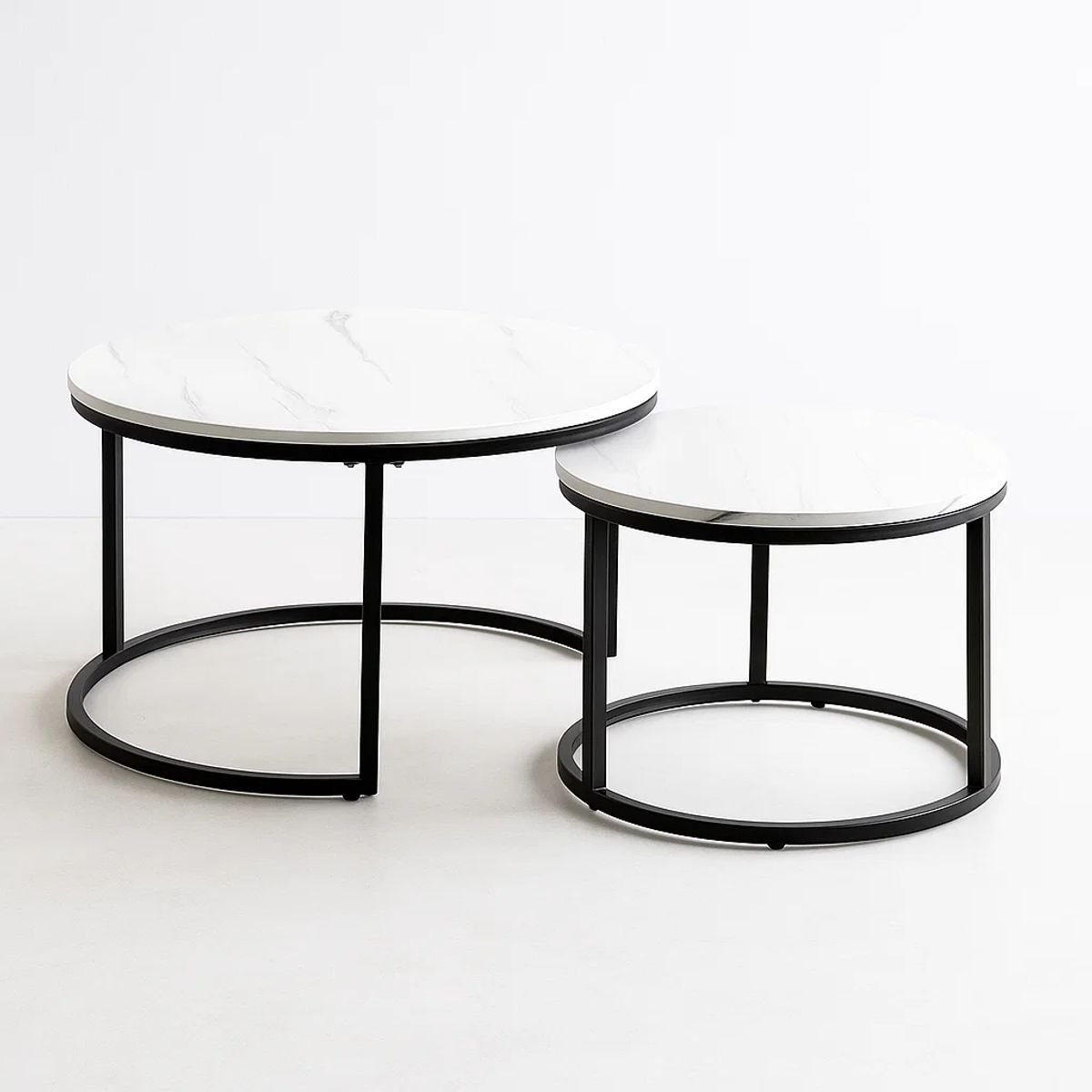 KLIK - Juego de mesas centro auxiliares anidadas redonda living Marmol blanco