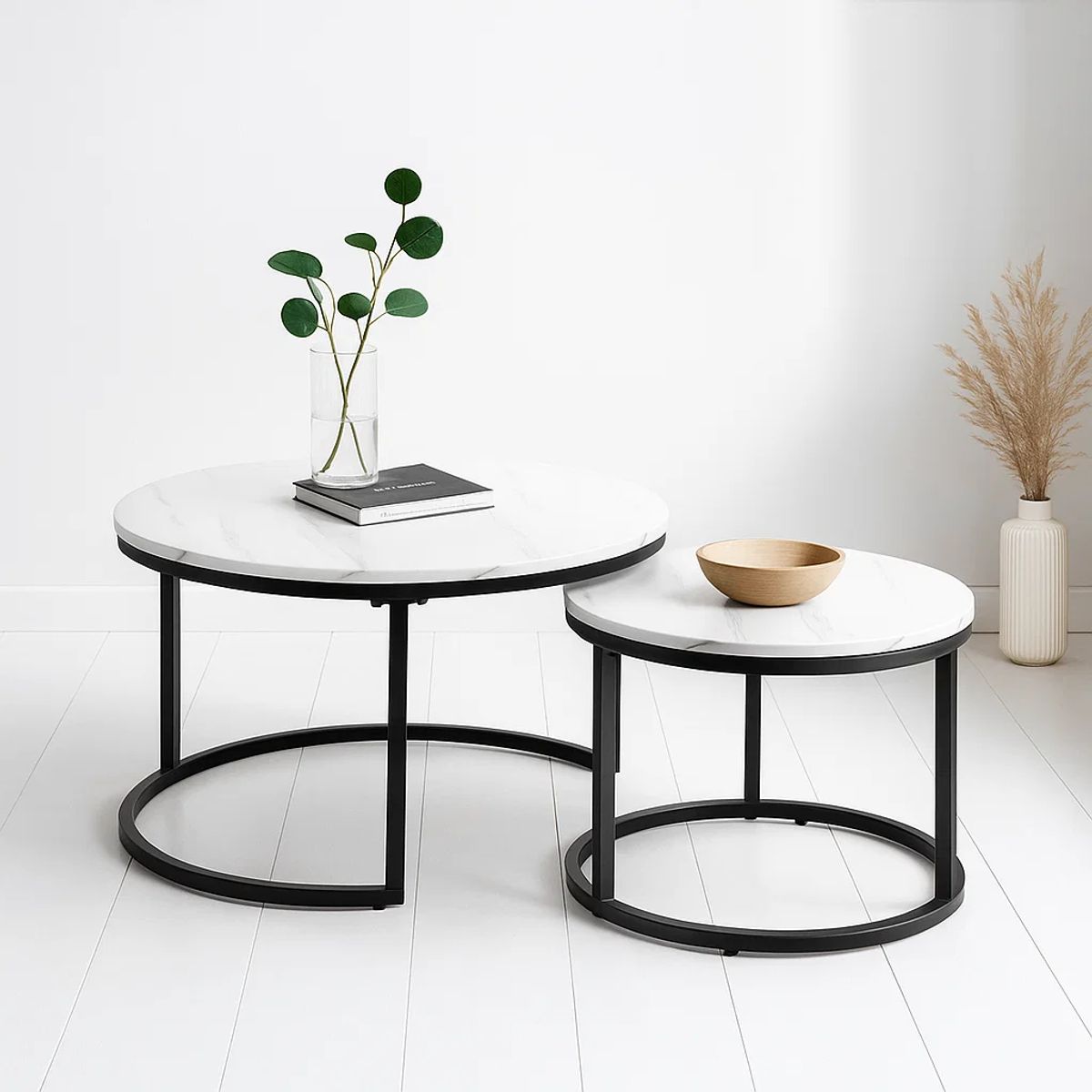 KLIK - Juego de mesas centro auxiliares anidadas redonda living Marmol blanco