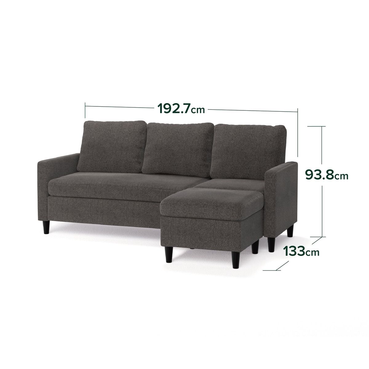 ZINUS - Sofá Zinus Hudson seccional 3 cuerpos Gris Oscuro