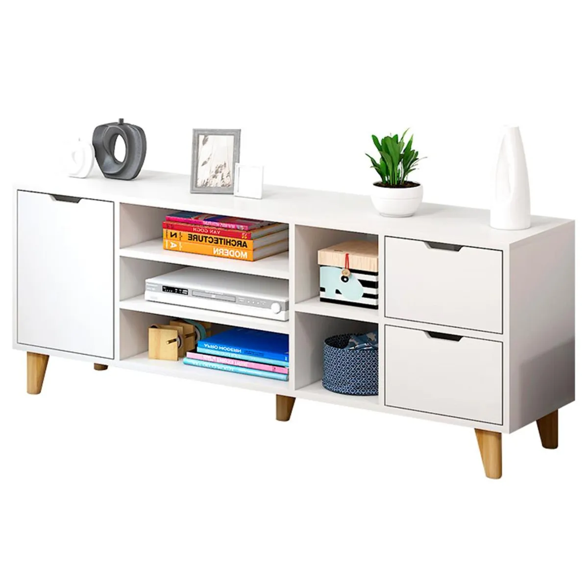 DETODOYMAS - Rack TV 140x30x55cm 3 cajones Chic Home - Blanco