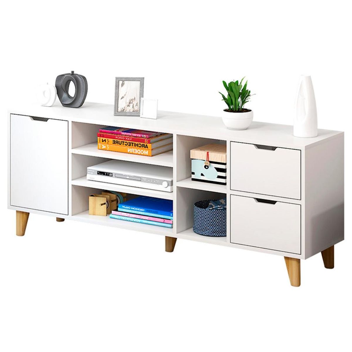 DETODOYMAS - Rack TV 140x30x55cm 3 cajones Chic Home - Blanco