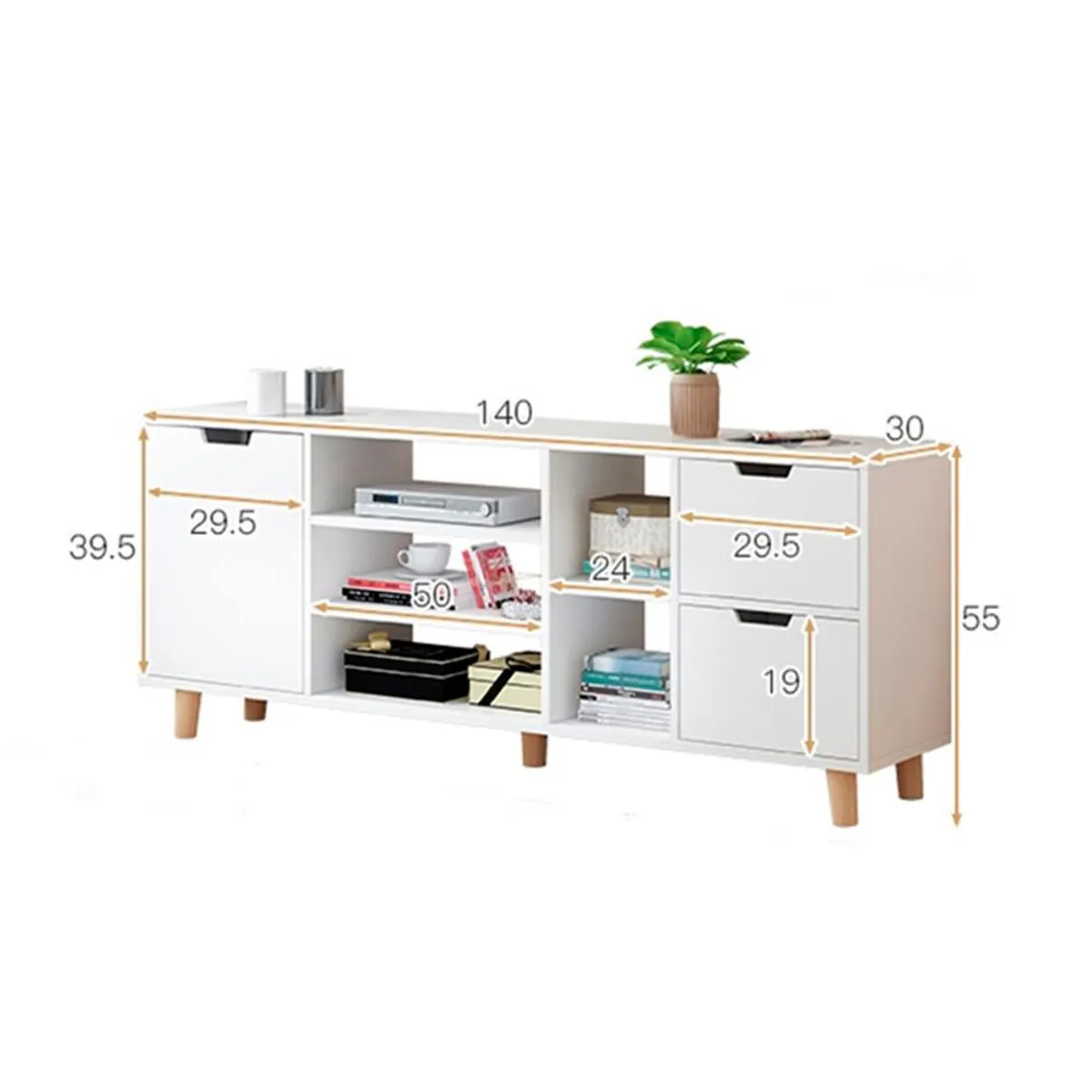DETODOYMAS - Rack TV 140x30x55cm 3 cajones Chic Home - Blanco