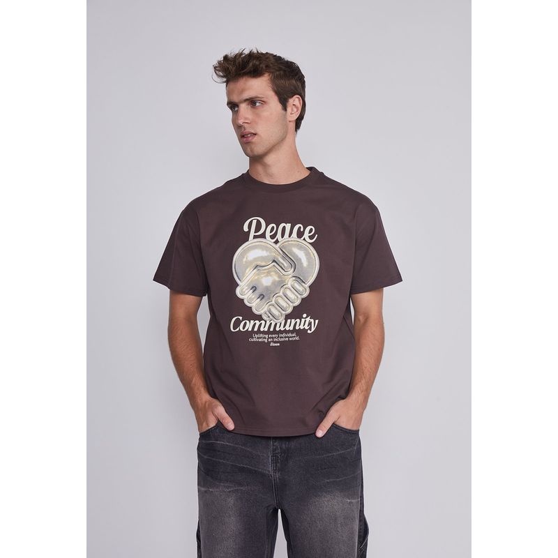 SIOUX - Polera Hombre Corazon Manos Cafe Sioux