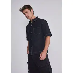 SIOUX - Camisa Hombre Costuras Negro