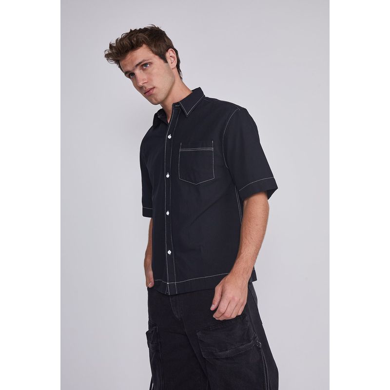 SIOUX - Camisa Hombre Costuras Negro Sioux
