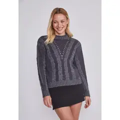 SIOUX - Sweater Mujer Trenzado Gris