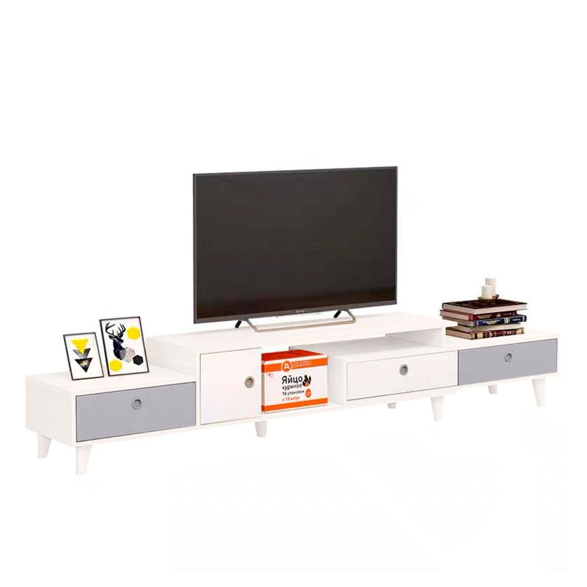 DETODOYMAS - Rack TV 210cm 4 cajones Chic Home - Blanco