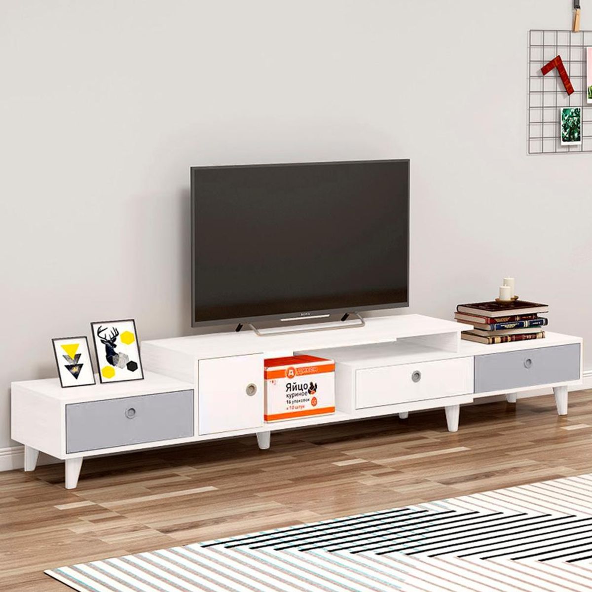 DETODOYMAS - Rack TV 210cm 4 cajones Chic Home - Blanco
