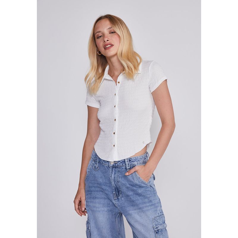 SIOUX - Blusa Mujer Texturada Botones Blanco Sioux