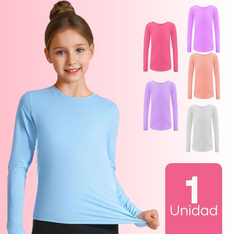 UTILISIMO - Pack 1 Camiseta Polera Polar Primera Capa Invierno Niña Cuello Redondo