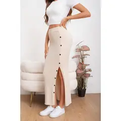 MPROPIA - Falda Larga Acanalada Mujer Botones Elasticada 5061