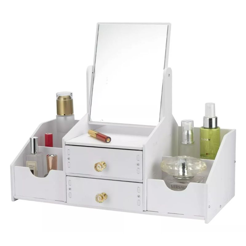 GENERICO - Organizador De Maquillaje Con Espejo Joyero Cosmetiquero Cuadrado