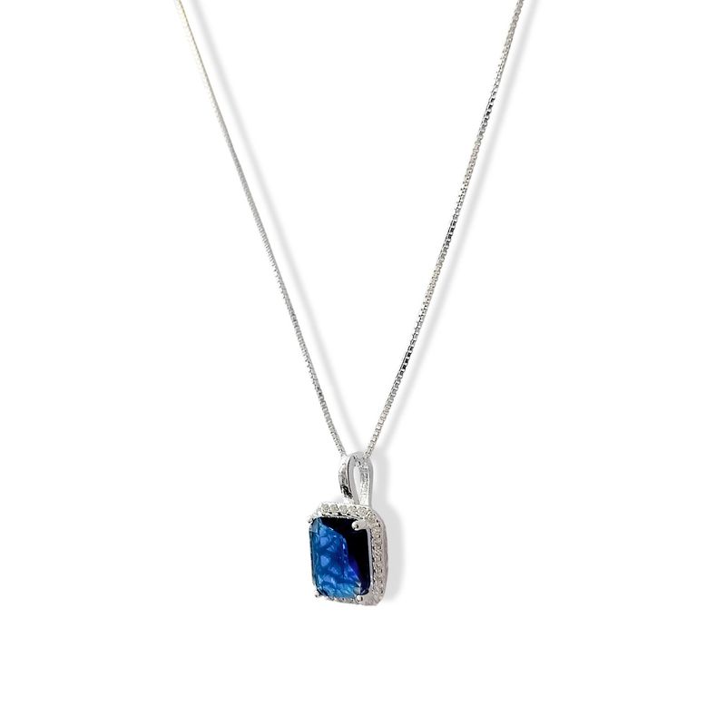 ANDREA COGGIOLA JOYAS - Collar Lady Circón Rectángulo Azul Blanco Plata Fina 925