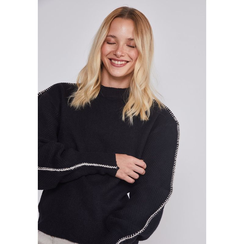 SIOUX - Sweater Mujer Costura Negro Sioux