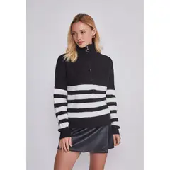 SIOUX - Sweater Mujer Medio Cierre Negro