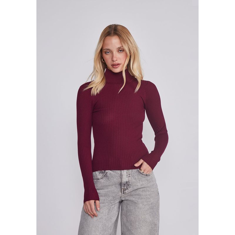 SIOUX - Sweater Mujer Acanalado Burdeo Sioux