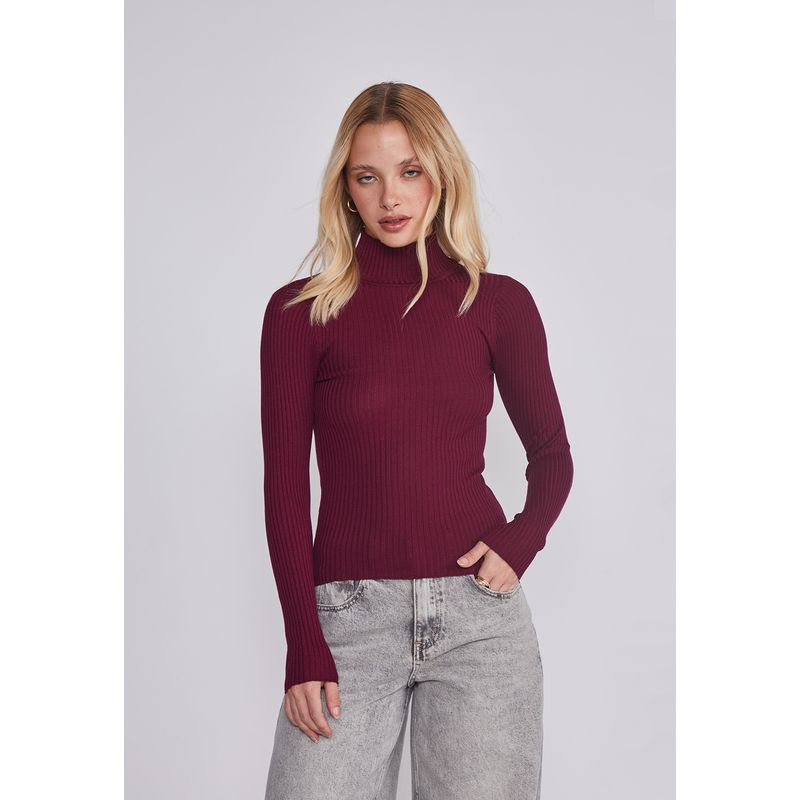 SIOUX - Sweater Mujer Acanalado Burdeo Sioux