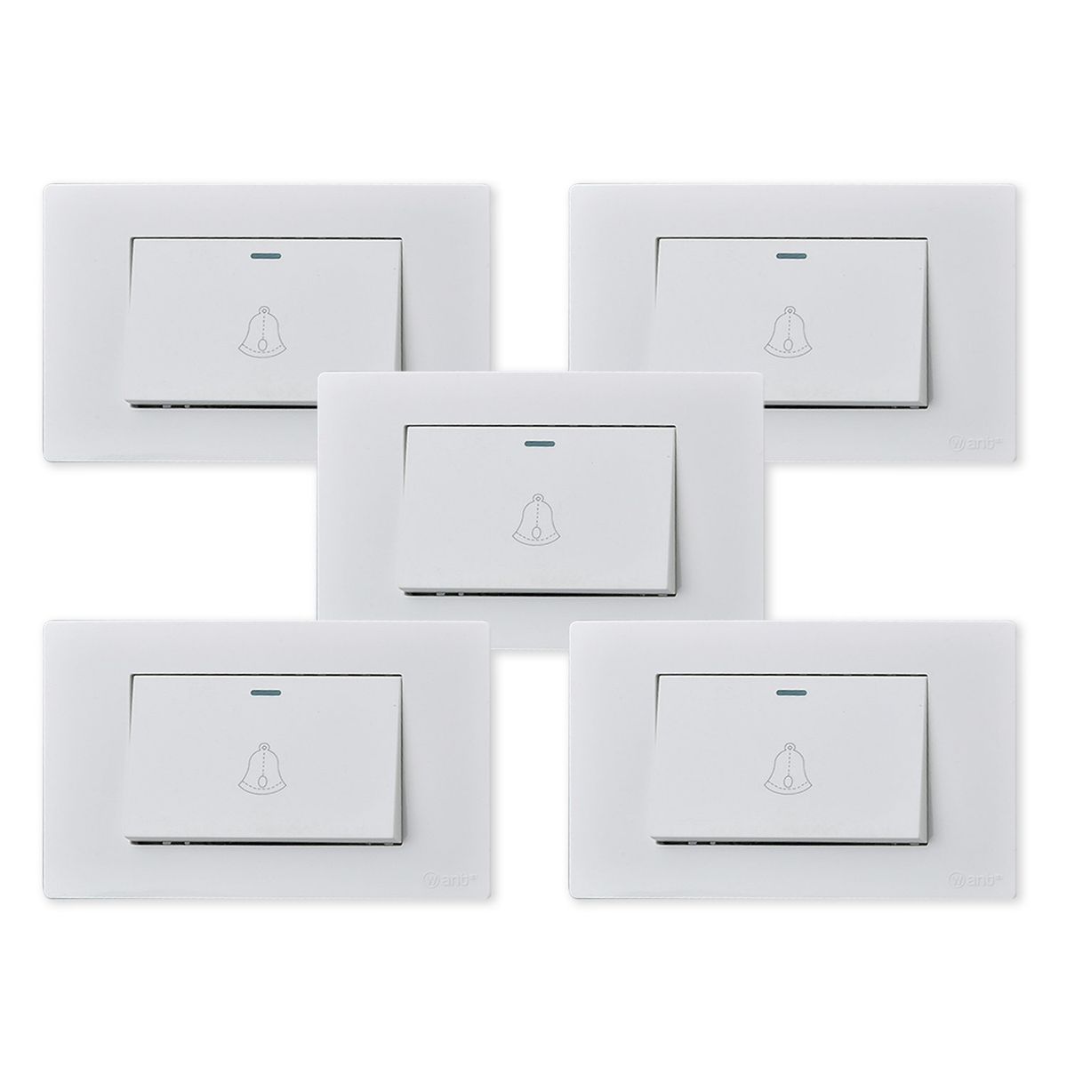 WANT - Pack 5 Pulsador Timbre Metálico Simple 10A - Blanco