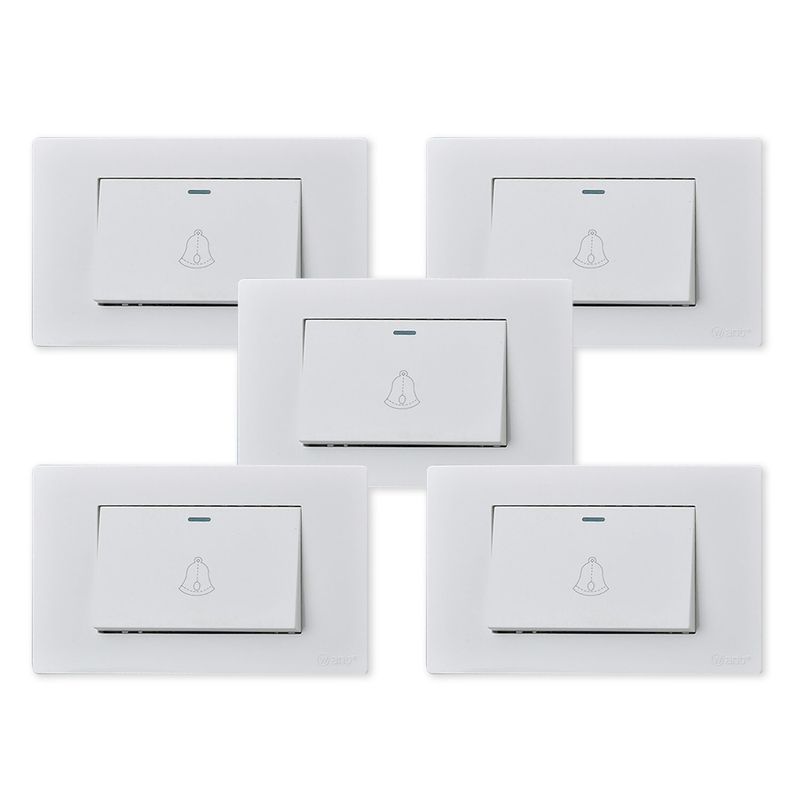 WANT - Pack 5 Pulsador Timbre Metálico Simple 10A - Blanco