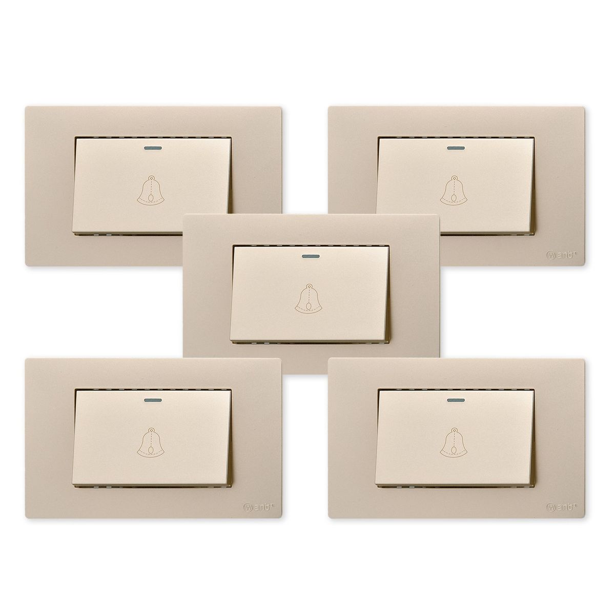 WANT - Pack 5 Pulsador Timbre Metálico Simple 10A - Dorado