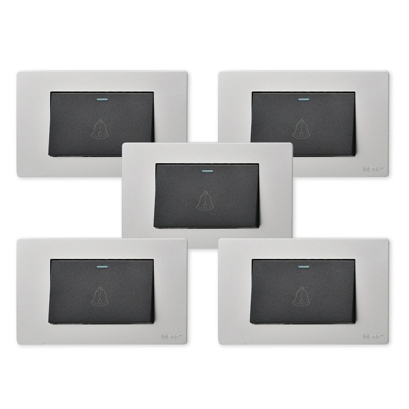 WANT - Pack 5 Pulsador Timbre Metálico Simple 10A - Gris Negro