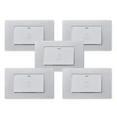 WANT - Pack 5 Pulsador Timbre Metálico Simple 10A - Gris Blanco