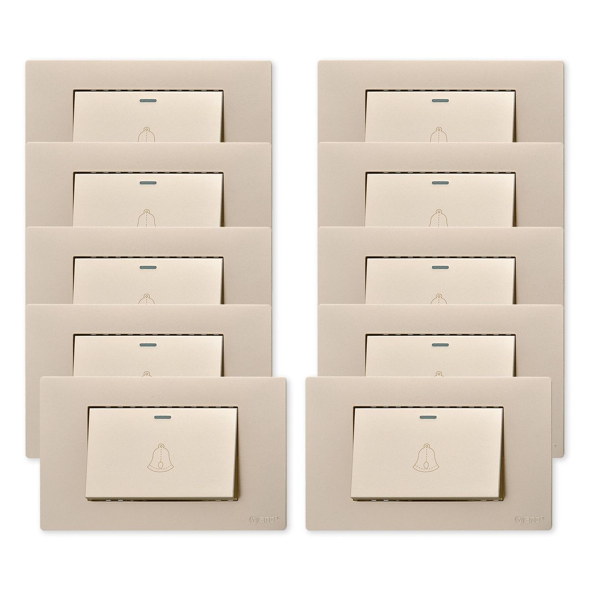 WANT - Pack 10 Pulsador Timbre Metálico Simple 10A - Dorado