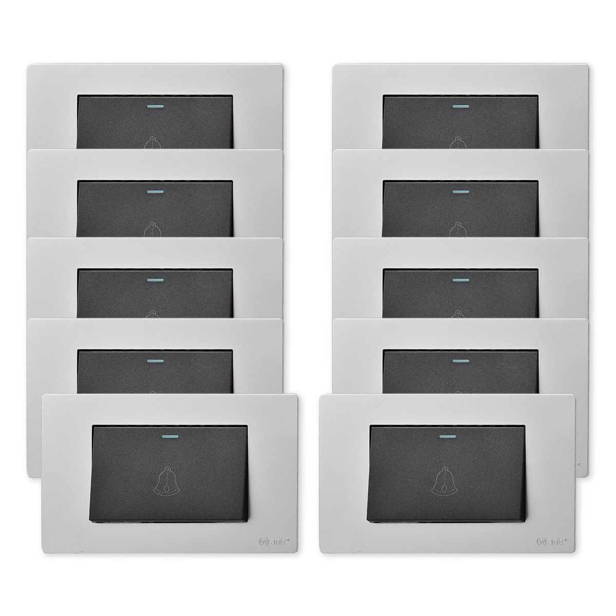 WANT - Pack 10 Pulsador Timbre Metálico Simple 10A - Gris Negro