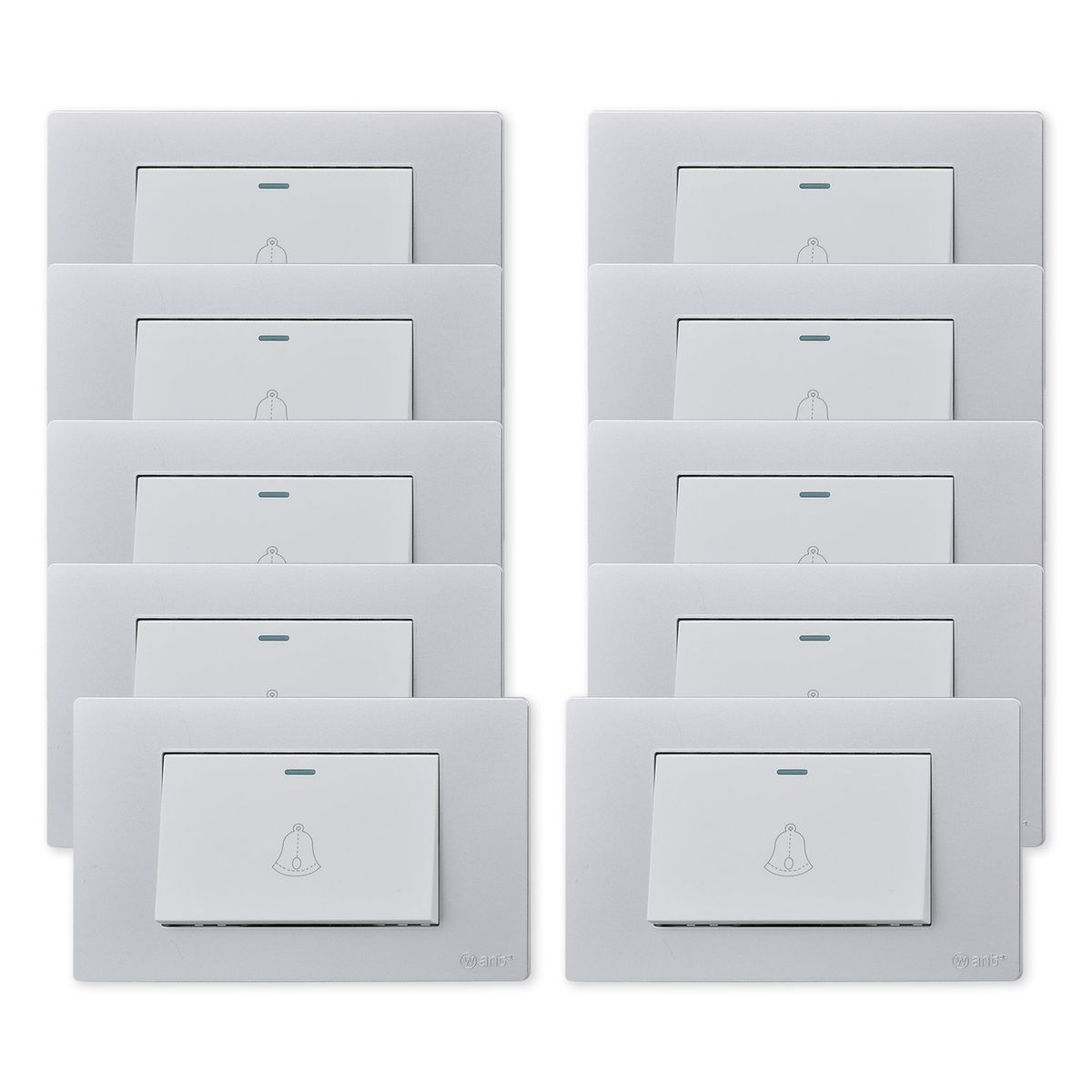 WANT - Pack 10 Pulsador Timbre Metálico Simple 10A - Gris Blanco