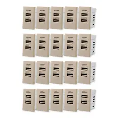 WANT - Pack 20 Módulo USB Doble Metálico 250V - Dorado