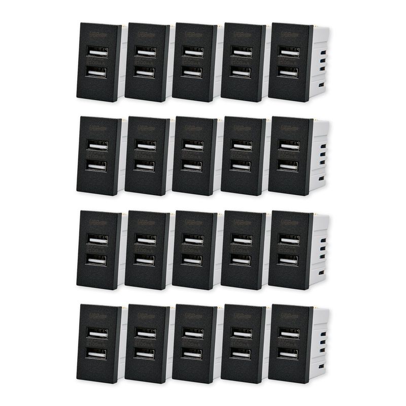 WANT - Pack 20 Módulo USB Doble Metálico 250V - Negro