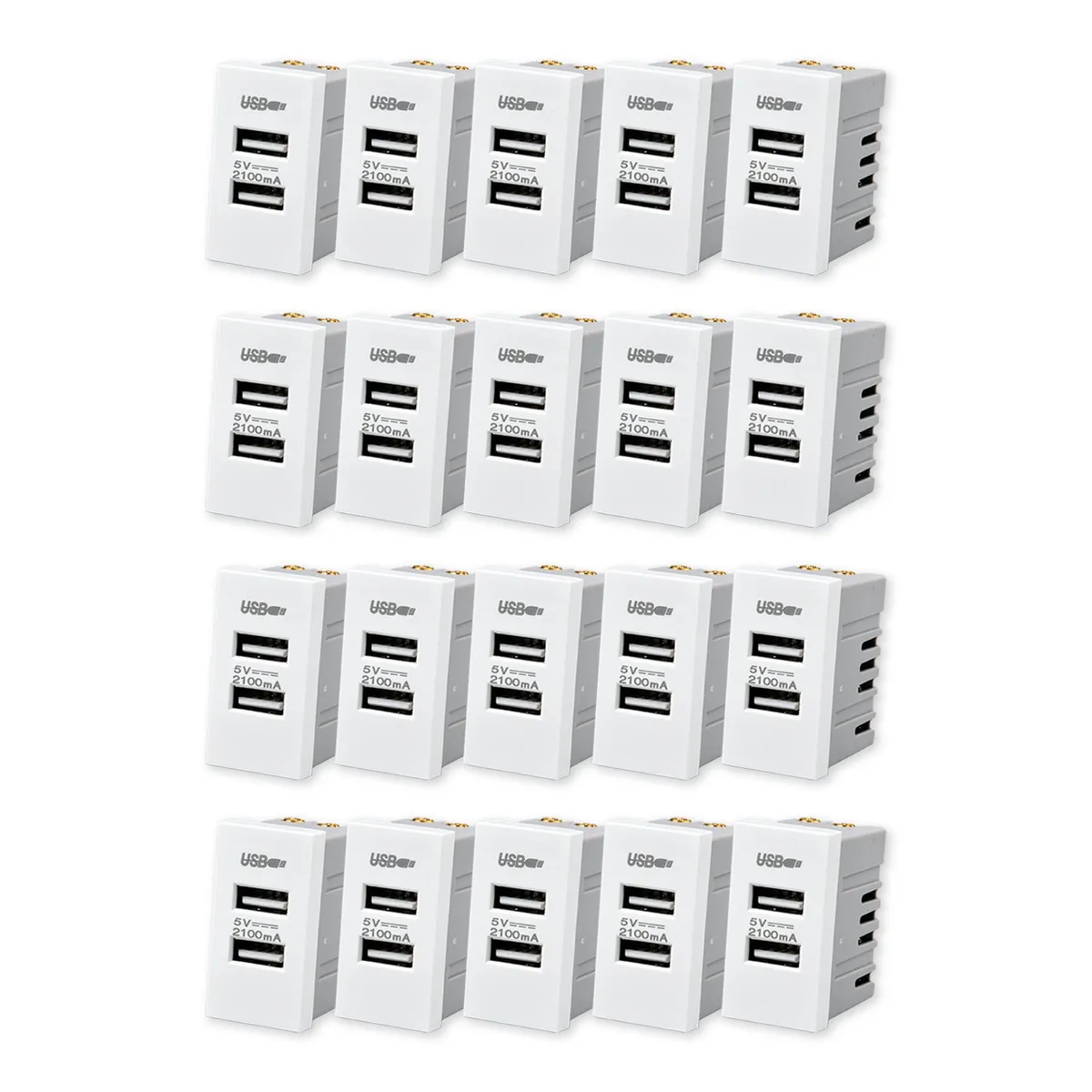WANT - Pack 20 Módulo USB Doble Metálico 250V - Blanco