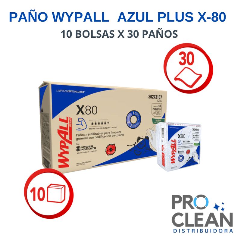GENERICO - Paño De Limpieza Wypall X-80 Azul 10 Bolsas X 30 Paños