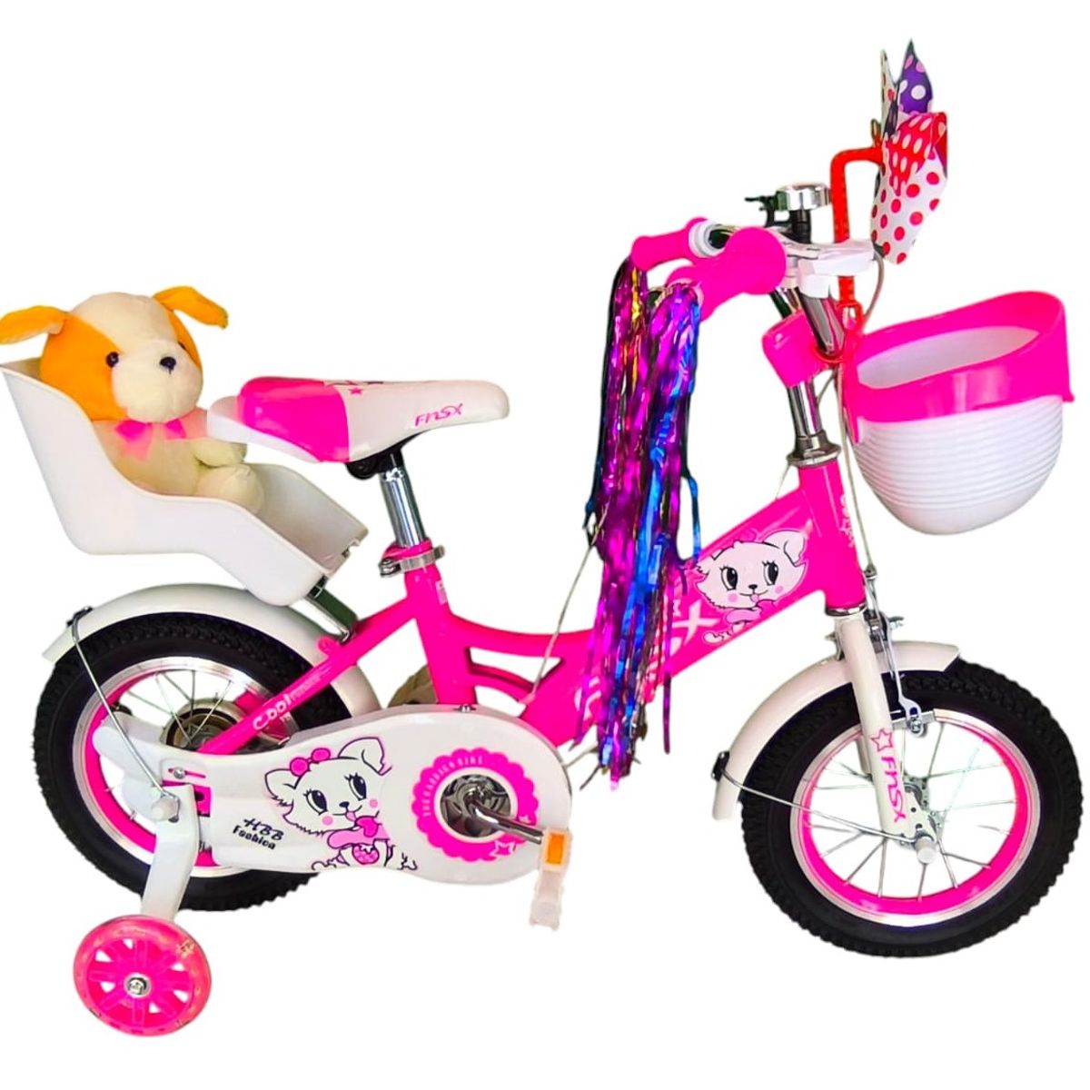 GENERICO - Bicicleta Aro 12 Infantil  Con Peluchero Rosada Fnsx.