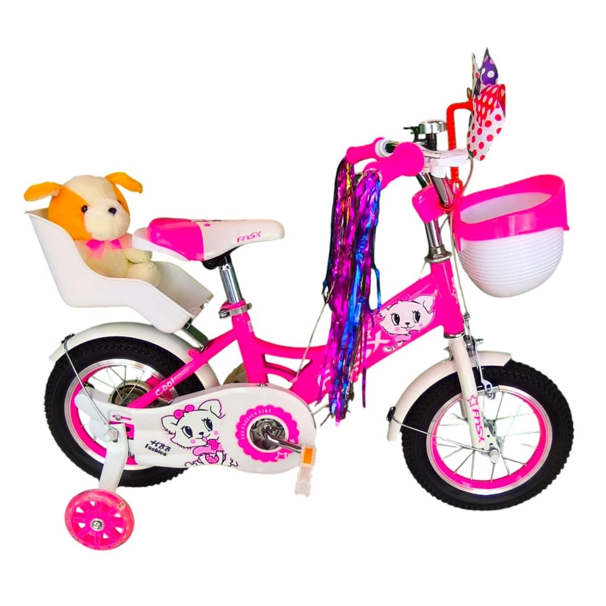 GENERICO - Bicicleta Aro 12 Infantil  Con Peluchero Rosada Fnsx.