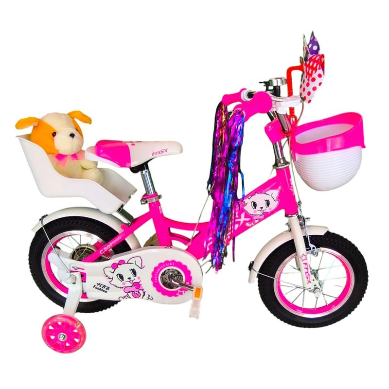 GENERICO - Bicicleta Aro 12 Infantil  Con Peluchero Rosada Fnsx.