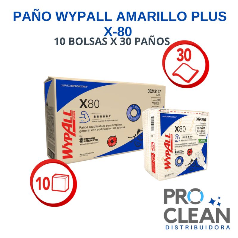 GENERICO - Paño De Limpieza Wypall X-80 Amarillo 10 Bolsas X 30 Paños