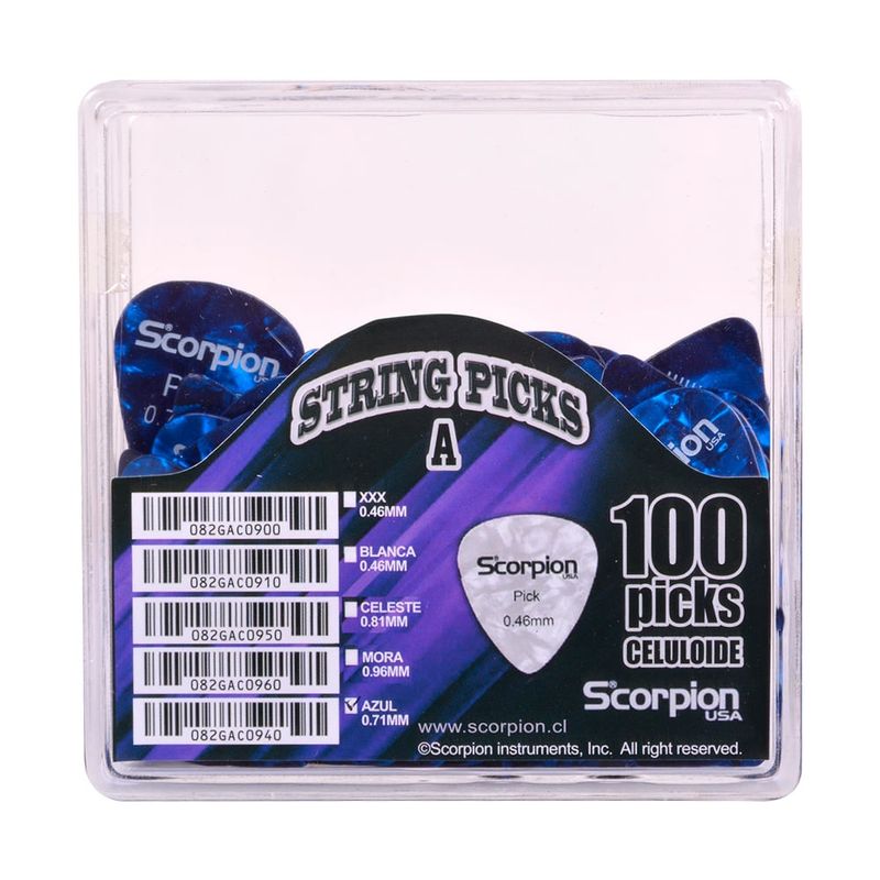SCORPION - CAJA 100 UÑETAS A 0.71 CELULOIDE AZUL CAB-071 SCORPION