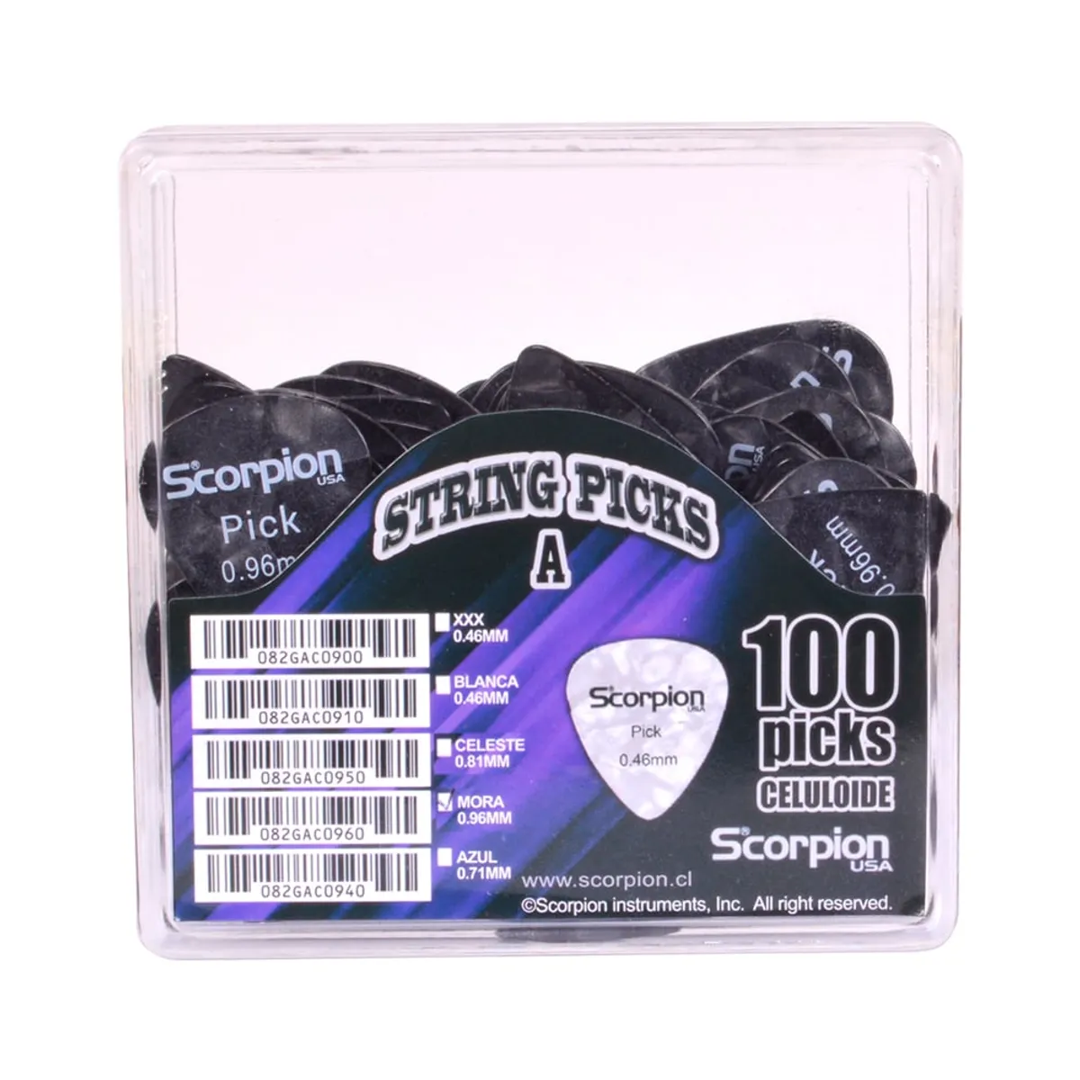 SCORPION - CAJA 100 UÑETAS A 0.96 CELULOIDE NEGRA CAP-096 SCORPION