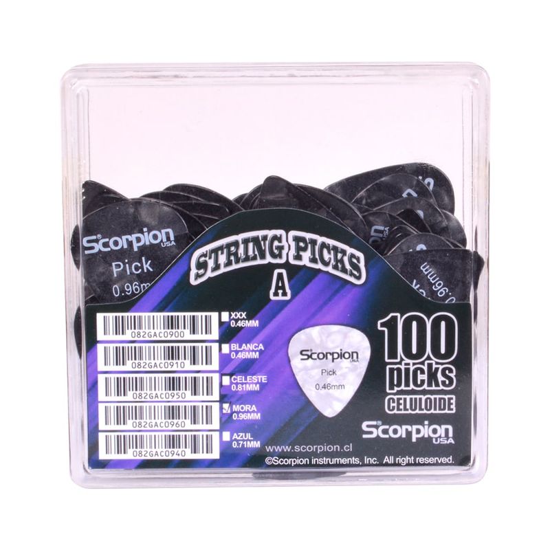 SCORPION - CAJA 100 UÑETAS A 0.96 CELULOIDE NEGRA CAP-096 SCORPION