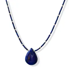 ANDREA COGGIOLA JOYAS - Collar Mostacillas Lapislázuli Gota Plata Fina 925