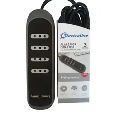 GENERICO - Alargador 2 USB 4 Toma(s) 3 m Negro