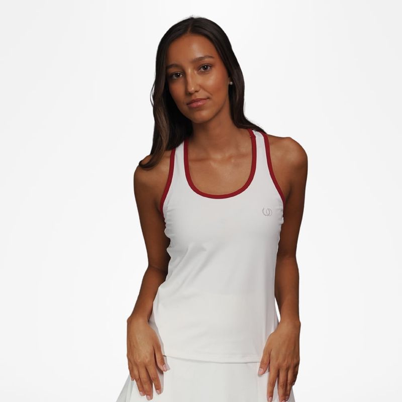 OPHIRA - Polera deportiva Capri blanca ribete burdeo Ophira.-
