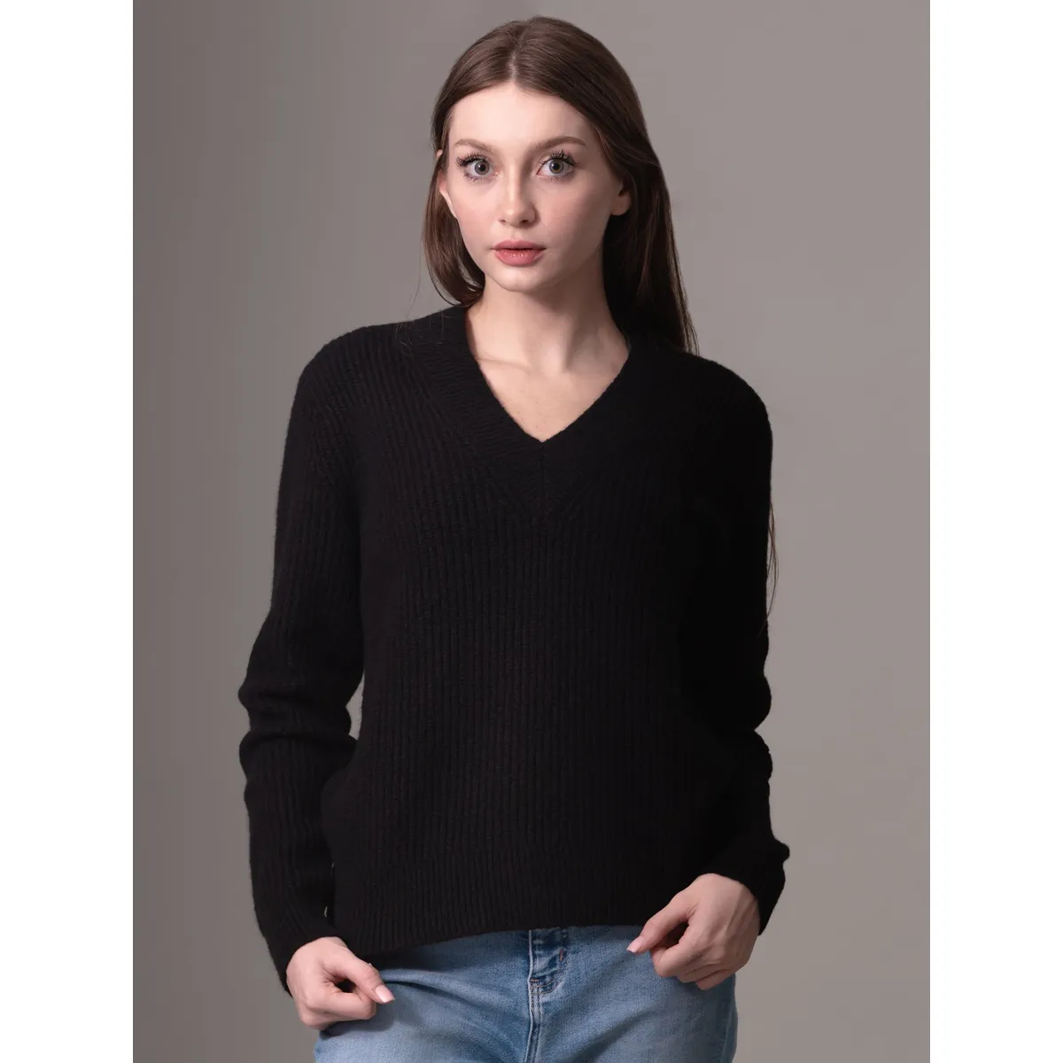 CALVIN KLEIN - Sweater Boucle V Neck Relaxed Negro Calvin Klein