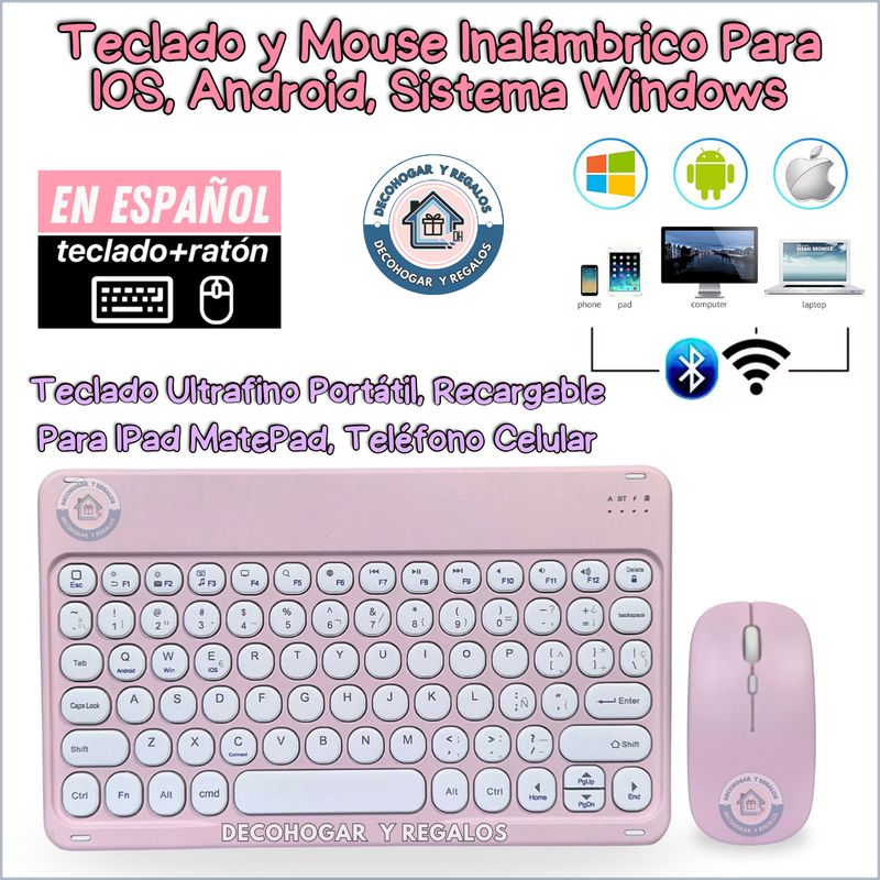 GENERICO - Kit Teclado y Mouse Inalámbrico Bluetooth Recargable En Español