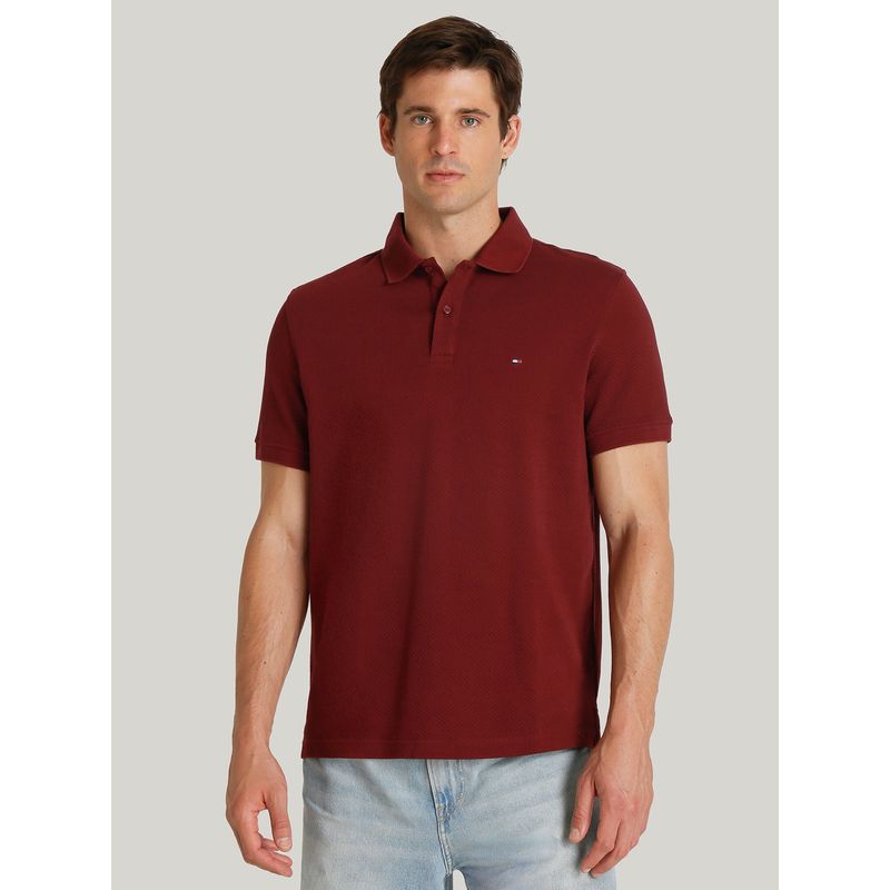 TOMMY HILFIGER - Polo Waffle Con Logo Regular Fit Rojo Tommy Hilfiger