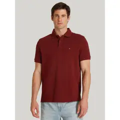 TOMMY HILFIGER - Polo Waffle Con Logo Regular Fit Rojo