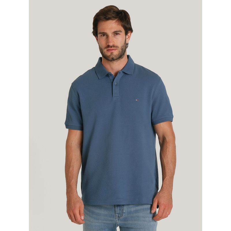 TOMMY HILFIGER - Polo Waffle Con Logo Regular Fit Azul Tommy Hilfiger