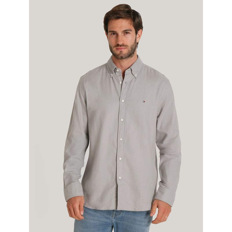 TOMMY HILFIGER - Camisa Herringbone Solid Regular Fit Gris Tommy Hilfiger