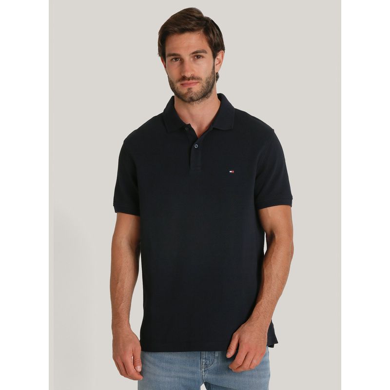 TOMMY HILFIGER - Polo Waffle Con Logo Regular Fit Azul Tommy Hilfiger